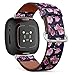 CJBROES Replacement Leather Watch Band, Compatible with Fitbit Versa 3 and Fitbit Sense of Wristband Bracelet Accessory - Magnolia-Flowers