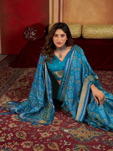 Image of MADHUHANSH Women's Cotton Silk Saree with Unstitched Blouse Piece Zari Weave and Floral Pattern | Heavy Embroidery Saree for Women | Interview Saree for Women | Readymade Blouse with Saree Set