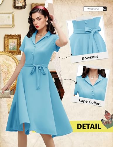 Image of Wedtrend Women's Vintage Tea Dress, Short Sleeve Cocktail Party Dress Work Church Casual Dress