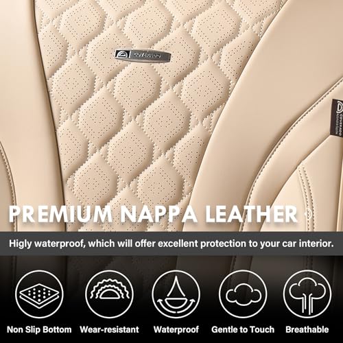 Image of Coverado Car Seat Covers Front Seats, Beige Seat Covers, Breathable Perforated Design, Luxurious Diamond Leather Car Seat Cover, 2 Pack Car Seat Protector Front Seat Cover Universal Fit Most Cars