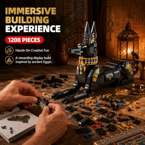 Image of Animal Egyptian Pharaoh Dog Building Blocks Sets Anubis Model Building Kits Doberman Dog Toys Gifts for Kids Adults 1208 PCS