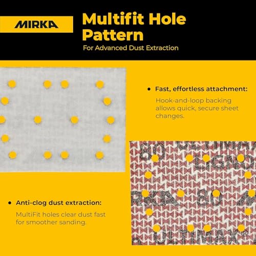 Image of Mirka Ultimax Ligno 3x4 in 180 Grit Wood Sanding Sheets Hook & Loop 50 Pack | Woodworking Sandpaper for Orbital Sanders with Multifit Holes, Fast, Even Cut and Dust Extraction on Hardwood and Softwood