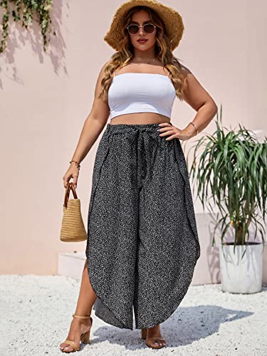 WDIRARA Women's Plus Size Printed Tie Front Wide Leg Pants Asymmetrical Hem Pants4