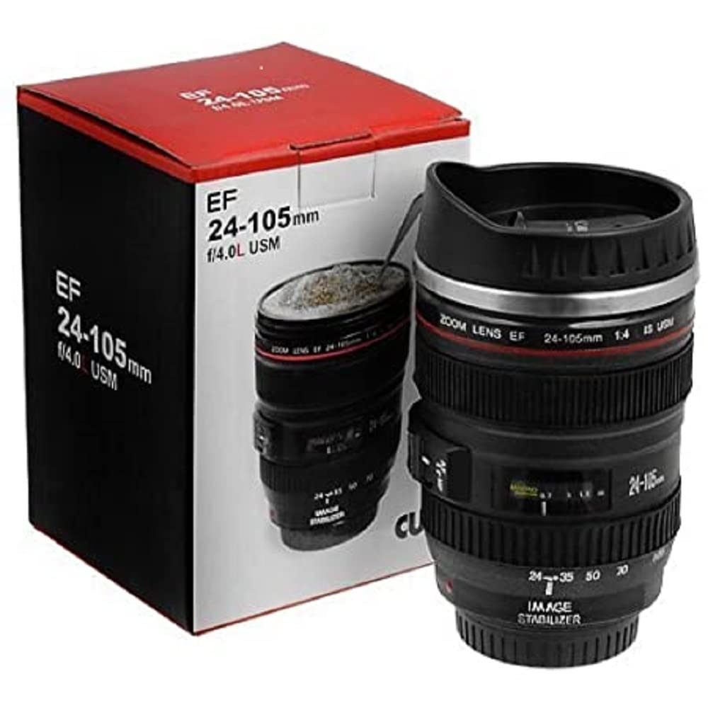 HKPCamera Lens Shape Coffee Mug, Plastic Camera Lens Shaped Coffee Mug with Lid, 350ml (Black) (3)