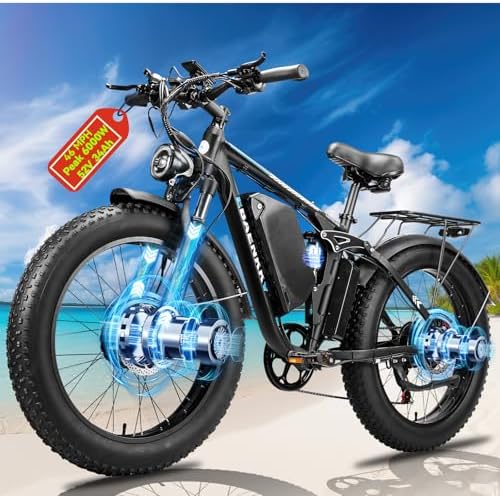 6000W Dual Motor Ebike for Adults 46MPH Fast Electric Bike for Men Women,52V 34Ah(1768Wh) Up to 100Miles Ebikes,24" Fat Tire E-Bike,Full Suspension Electric Bicycle for Mountain Off-Road Commuter Snow