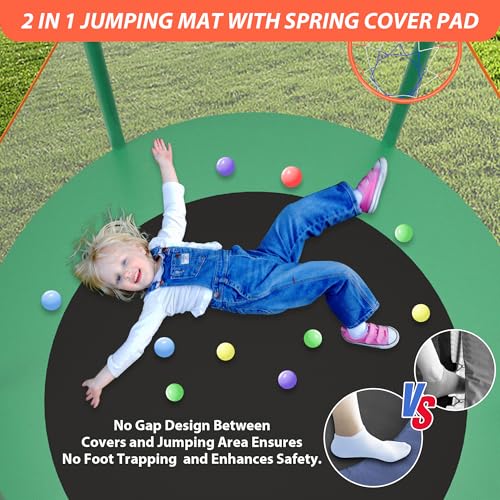 66'' Mini Trampoline for Kids with Enclosure & Basketball Hoop, 5.5FT No-Gap Toddler Trampoline for Indoor & Outdoor Use, 600LBS Capacity, Ideal Gift for Boys & Girls