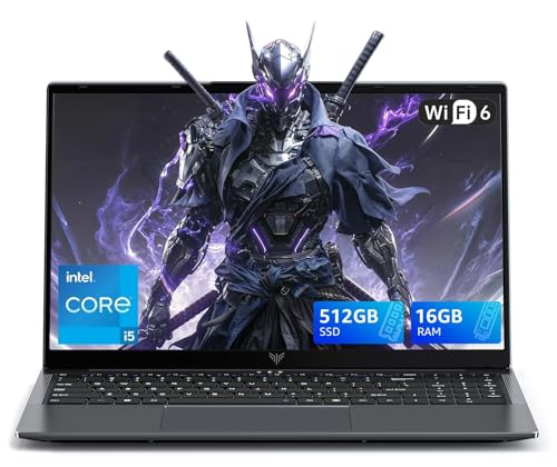 Tivique 15.6 inch Gaming Laptop with 12th Core i5-12600H Processor up to 4.50 GHz (Beat Ryzen 7 7730U) 12 Cores - 16GB RAM DDR4*2 + 512GB M.2 PCIe 3.0 SSD, 1080P FHD, BT5.2, USB3.2, Type-C,WiFi 6