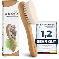 lampox - Babyhaarbürste extra weich, Baby Erstausstattung Neugeborene mit weichen Ziegenhaaren, Milchschorf, Baby Haarbürste, Pflegeset, Geschenk, Kopfhautpflege, Kleinkinder, Babyzubehör