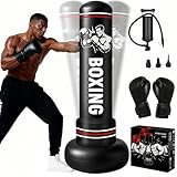 Qoosea Sacco da Boxe per Adulti, 190 cm Stabile Pungiball Adulti Gonfiabile con Guantoni da Boxe, Sacchi da Boxe Gonfiabile per Pratica di Taekwondo Muay Thai Karate MMA Fitness