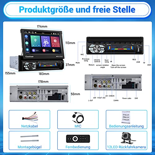 Autoradio Bluetooth 1 Din écran rétractable pour stationner facilement avec caméra - 6