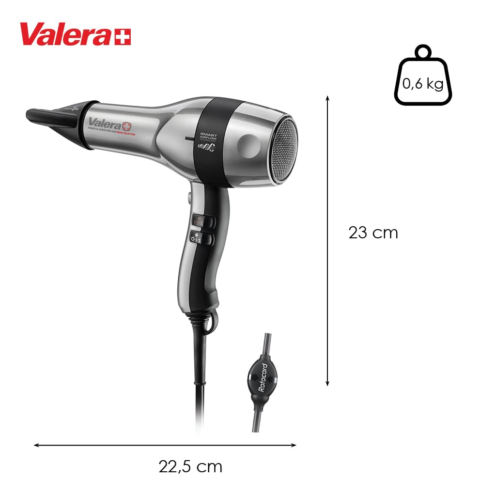 Valera Power Ultimate Pro – Sèche-Cheveux Professionnel 2400W, Moteur AC Longue Durée, Ionique, Fabriqué en Suisse – Résultats Brillants & Rapides, Cordon Rotatif 3m