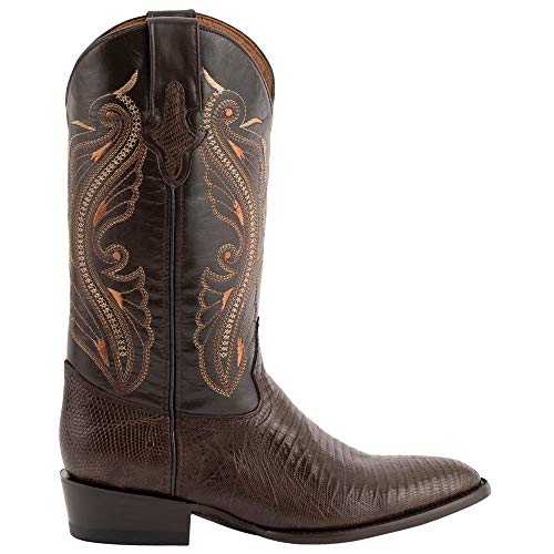 Image of Ferrini Men's Taylor Teju Lizard Round Toe Leather Heeled Western Boots, Chocolate, 8 Wide