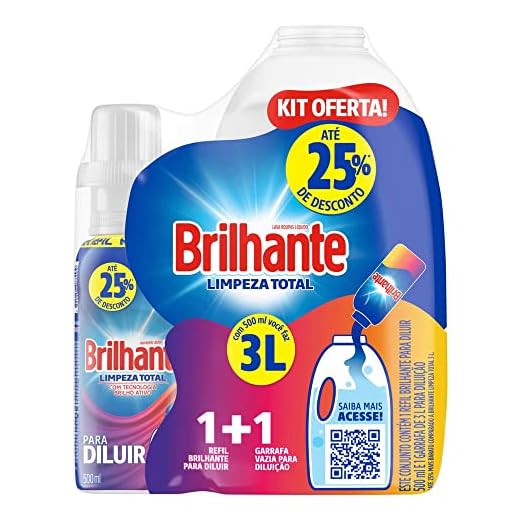Brilhante Kit Garrafa Para Diluição + Lava-Roupas Líquido Concentrado Para Diluir Limpeza Total 500Ml Refil