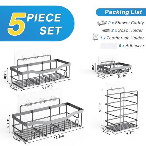 Shower Caddy 5 Pack,Adhesive Shower Organizer for Bathroom Storage&Home Decor&Kitchen,No Drilling,Large Capacity,Rustproof Stainless Steel Bathroom Organizer,Shower Shelves for Inside Shower-Larger by EUDELE - Image 7