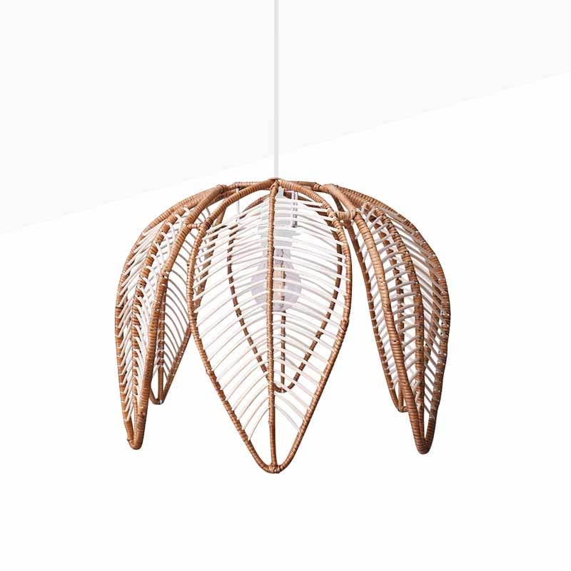B·LED BARCELONA LED Lámpara Colgante de Techo de Ratán Forma de Flor Pantalla de Pétalos de Cuerda Blanca Estilo Nórdico Rústico con Portalámparas E27 Blanco para Cocina Salón diámetro44cm (K182-B)