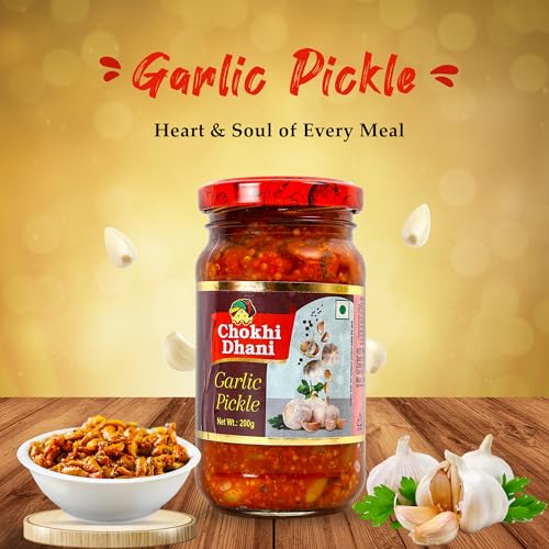 Image of Chokhi Dhani Garlic Pickle 200g | Lehsun Ka Achar | Mustard Oil Indian Pickle | No Preservatives | No Artificial Flavours | Homemade Style | Veg