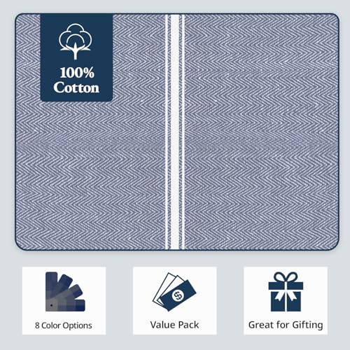 Image of LANE LINEN 100% Cotton Kitchen Towels for Cleaning 6PC - Blue Chambrey