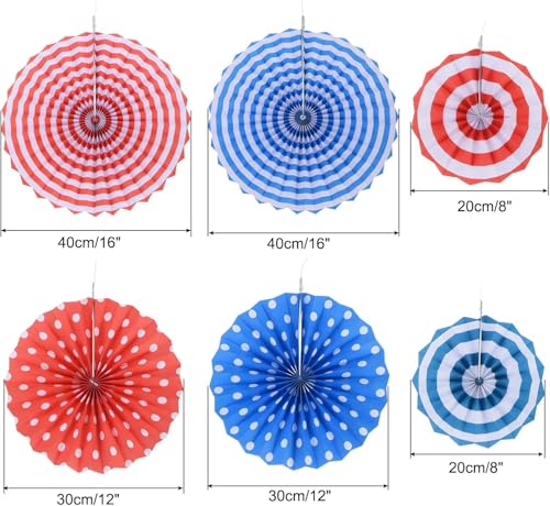 Image of Blue & Red Paper Fans for Birthday Decoration, Baby showers, Weddings Christmas for Hanging Decoration (Pack of 6)