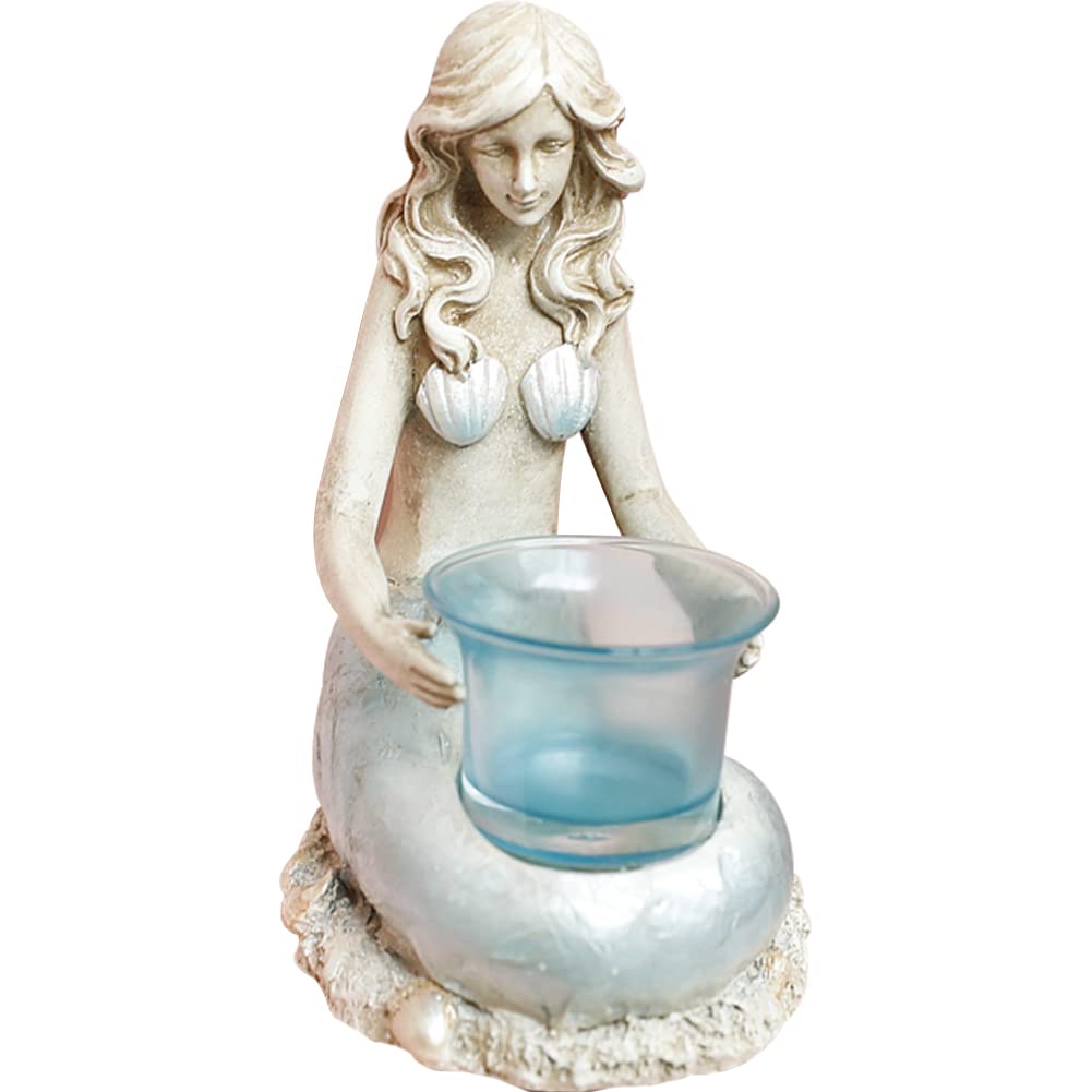 Kelendle Resin Mermaid Candle Holder Votive Candle Holder Centerpiece Pillar Candle Holder Glass Tealight Holder Mermaid Statue Decor Mermaid Figurine for Home Decoration