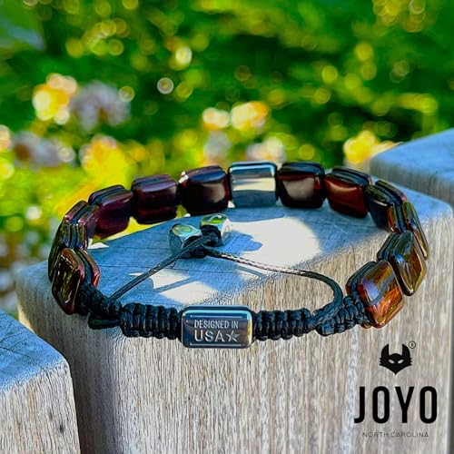 JoYo Handmade Tiger Eye Bracelet For Men | Premium Smoky Brown Gemstone Jewelry With Square Bead Design | Adjustable Braided Cord For A Comfortable Fit | Luxury Gift For Men’s Fashion And Style.4