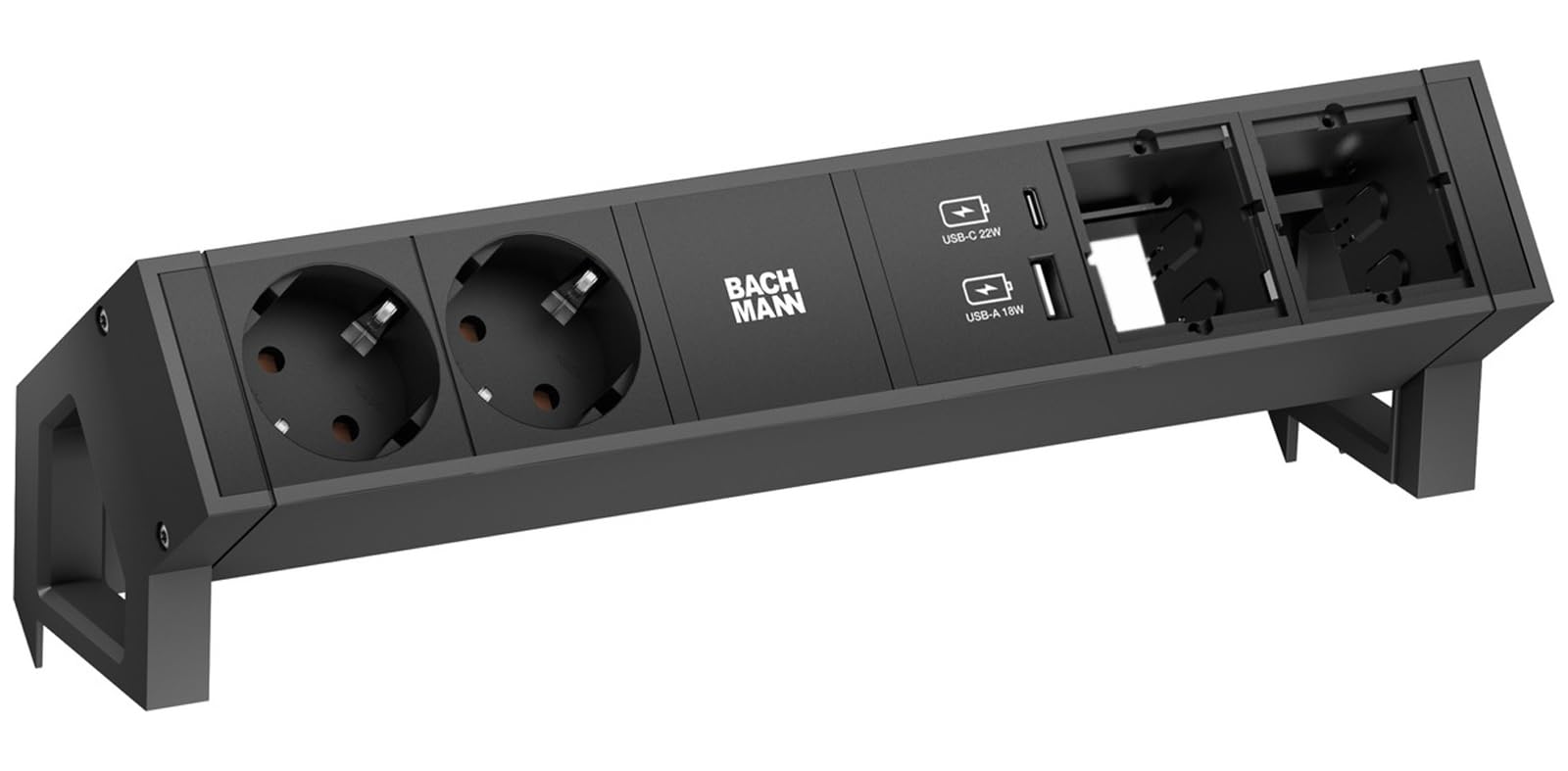 Bachmann DESK2 2xCEE7/3, ładowarka USB A/C, 2 x CM, prąd 0,2 m GST18 RAL9005