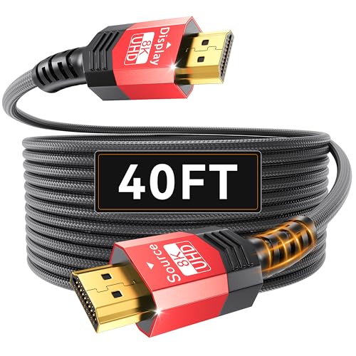 Image of Fiber Optic HDMI 2.1 Cable 40FT,48Gbps Ultra High Speed Braided Uni-Directional Cord-8K@60Hz 4K@120Hz /144Hz HDCP 2.2&2.3 eARC DTS:X HDR10 VRR Compatible for RTX 5090 /PS5 /Xbox X /S /TV etc