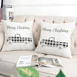 Christmas Truck Merry Christmas Throw Pillow Covers Set of 2 Buffalo Plaid Fun Rustic Vintage Black White line Cushion Soft Decorative Bedroom Indoor Camping Cushion Cover 18x18inch Christmas Truck Merry Christmas Throw Pillow Covers Set of 2 Buffalo Plaid Fun Rustic Vintage Black White line Cushion Soft Decorative Bedroom Indoor Camping Cushion Cover 18x18inch