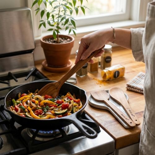 Image of Neem Wood Spoons for Cooking, 3-Piece Set - Handcrafted Wooden Kitchen Utensil Set for Non-Stick Cookware | Serving Spoon, Wide Flipper & Narrow Spatula | Heat Resistant & Eco-Friendly