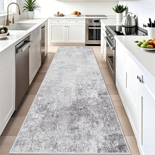 Washable Wide 4x12 Runner Rug - Abstract Runner Rugs for Living Room Stain Resistant Entryway Indoor Carpet for Kitchen Bedroom Non Slip Rubber Backing Ultra Thin Soft Home Decor Floor Mat 4x12 Grey