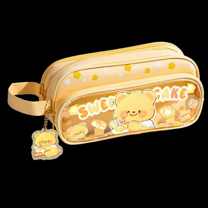 Image of WORSHIPER Super Cute Cartoon Girl Three Layers Pencil Pouch with Large Capacity Cartoon Pattern Pencil Case, Best Kids Stationery Organizer (Sweet Cake)