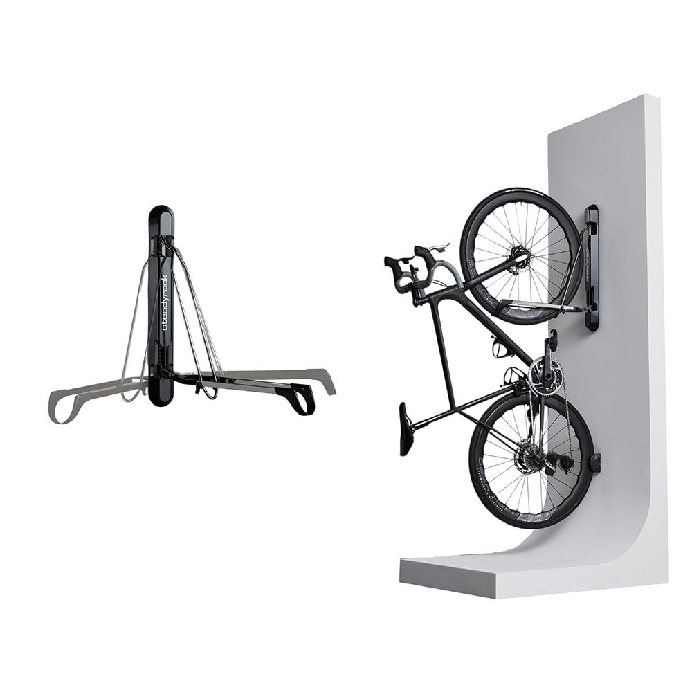 Steadyrack ProFlex Narrow Bike Rack – Supporto da Parete Verticale per Biciclette – Adatto a Bici da Corsa, BMX, Gravel, con Parafanghi e altro – Include GearMate SteadySpine