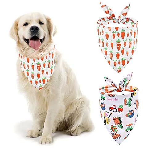 Duuclume 2Pcs Easter Day Carrot Dog Bandanas Reversible Dog Triangles Girl and Boy Soft Cotton Scarf Adjustable Washable Dog Scarf for Small Medium and Large Dogs Cover