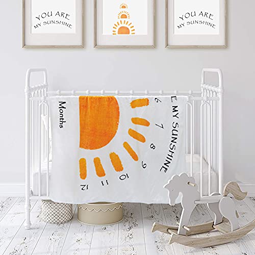 Baby Monthly Milestone Blanket Girl Boys, Personalized Newborn Month Blanket Gender Neutral, Sunshine Boho Nursery Decor Photography Background Prop, Growth Chart Blanket, Gift For Baby Shower, 45X40 #TOP6