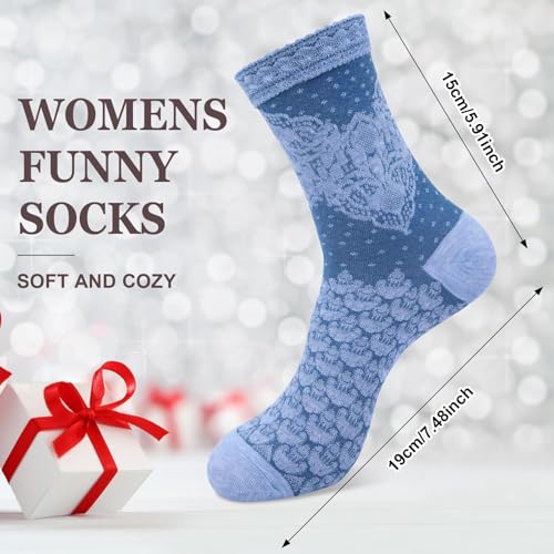 Image of Chalier Womens Funny Socks Cozy Cute Printed Patterned Fun Socks Novelty Cat Dog Socks for Women