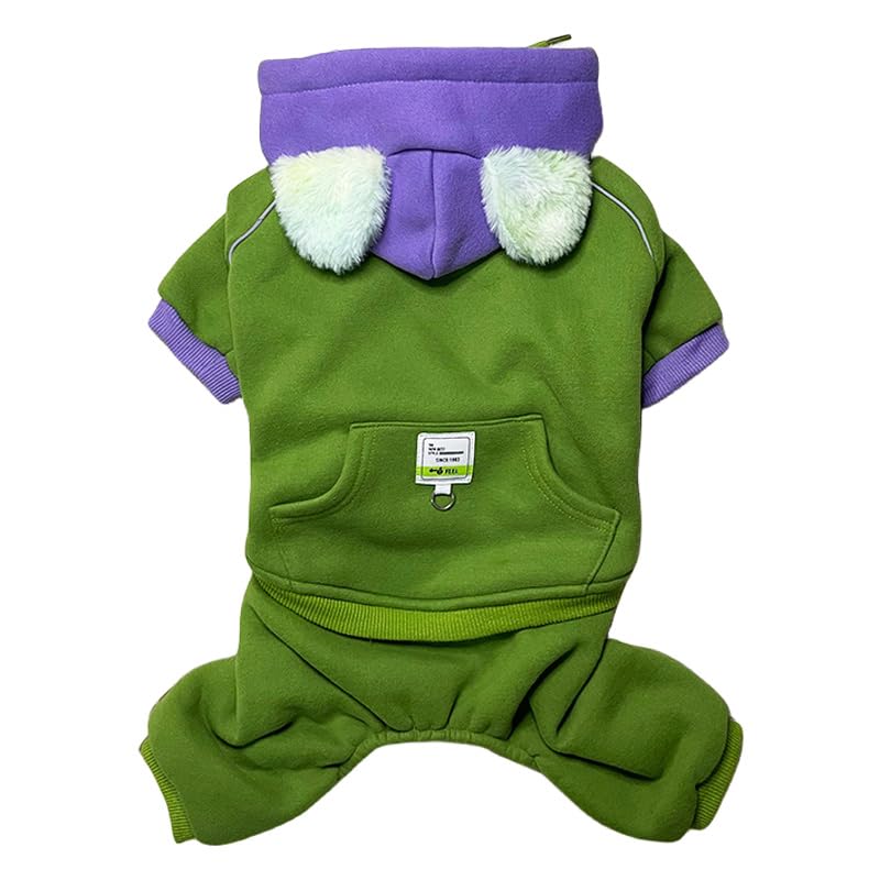 QOODOAL Autumn Winter Clothes 4 Legs Dog Hoodie with Pocket,Cold Weather Warm Coat pet Jumpsuit Cute Suitable for Small Dogs Shih Tzu, Bichon Frise,Schnauzer,Toy Poodle Teddy(Green,L)