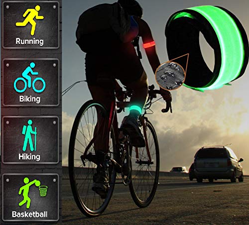 Luz Running 2 pcs Brazalete LED Pro Pulsera Banda Reflectante Visibilidad Luz LED Seguridad para Correr - Monopatin