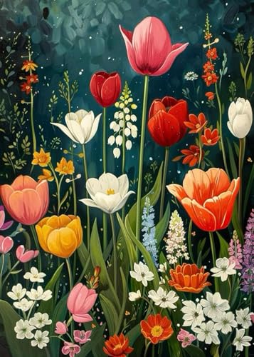 Image of MYBISYMQQ Flower Stamped Cross Stitch Kits, DIY Flowers Cross Stitch Ornament Kits for Adults Beginners, Counted Embroidery Needlepoint Kits Home Decor 15.7x11.8 inch