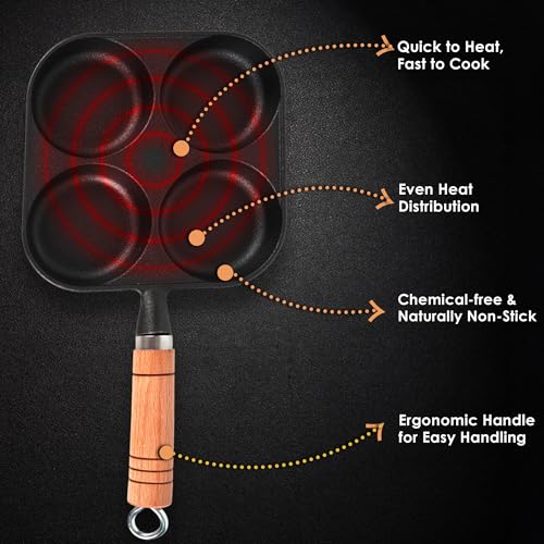 SOLARA Crownstone Premium Pre-Seasoned Cast Iron Uttapam Pan, 4 Pit, Pancake Pan,Induction Friendly, Naturally Nonstick, 100% Pure & Toxin-Free... - Image 4