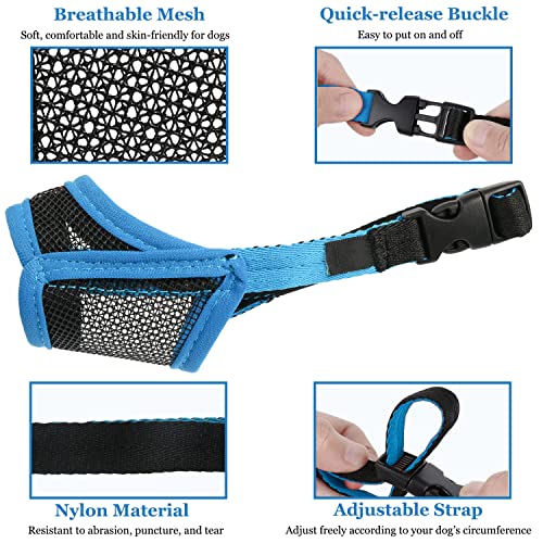 Mesh Dog Muzzle For Small Medium Large Dogs, Soft Dog Muzzle To Prevent Biting Chewing And Certain Barking, Drinkable Breathable Adjustable Puppy Muzzle (Blue, S(Snout: 4¾"-6")) #TOP1
