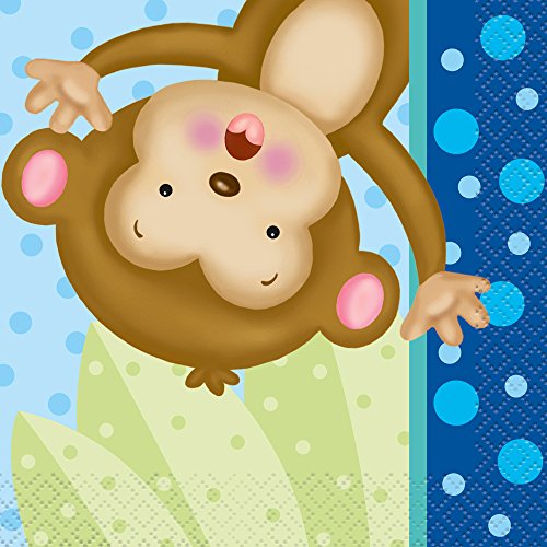Serviettes fête prénatale garçon motif singe pour buffet de baby shower