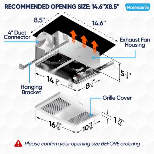 Image of Bathroom Exhaust Fan with Heater & Light, 110 CFM 1.5 Sone Quiet