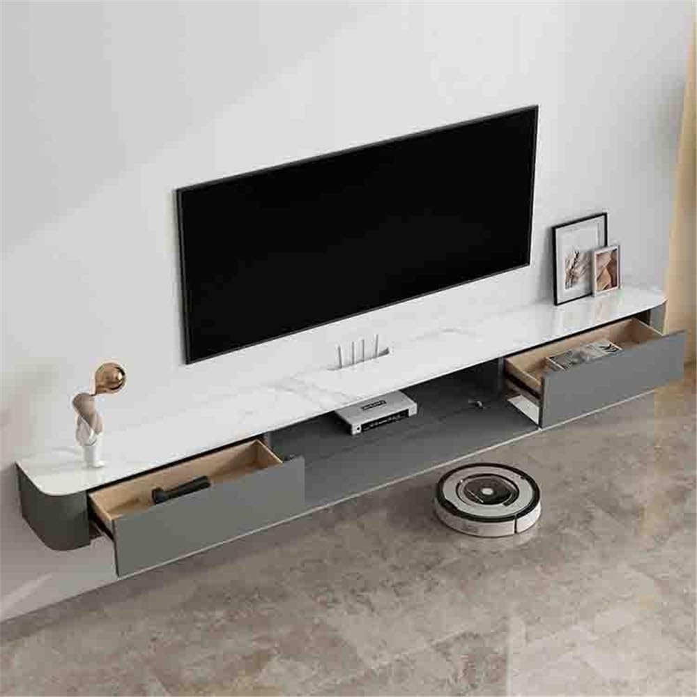 Consola de televisión Soporte flotante for TV con espacio de almacenamiento, consola multimedia montada en la pared escritorio tablero roca for debajo del televisor, estilo moderno(Blanco,150x24x19cm)