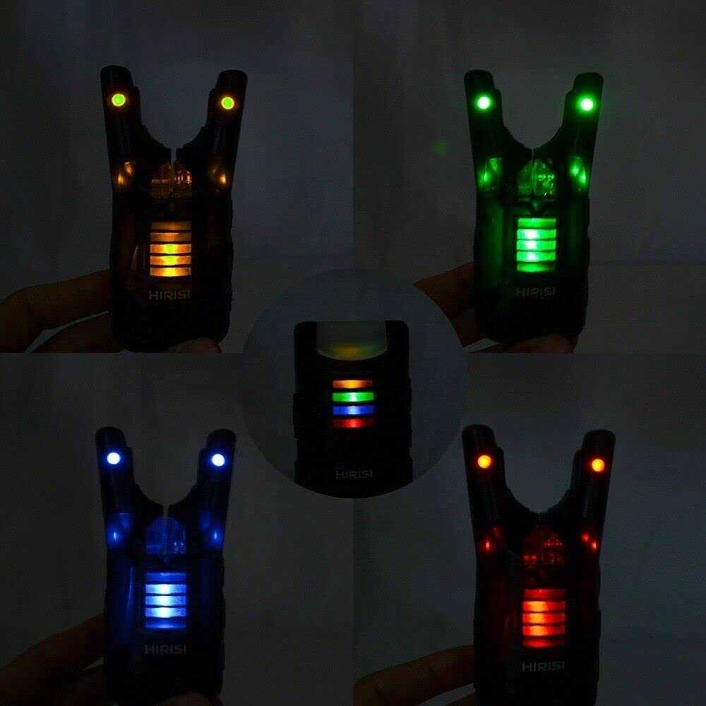 TMC Lot de 4 détecteurs de morsure sans fil pour carpe avec LED roulantes, prises jack 2,5 mm, mémoire LED 20 secondes, livré dans un étui