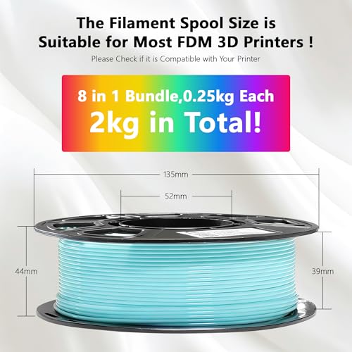 Image of 1.75mm 3D Printer PLA Filament 8 Colors Bundle: Pink, Yellow, Orange, Lime Green, Sky Blue, Cyan, Beige, Rose Red, 8 Spools Packed, Each 250g, Total 2Kg 3D Printing Material, 250g x 8 Spools