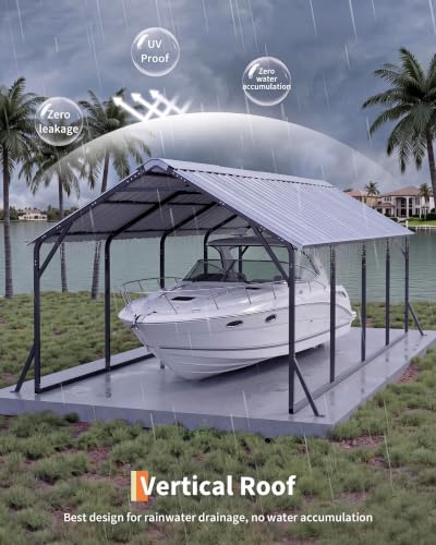 Image of GarveeLife 11ft x20ft x 9ft Vertical Roof Metal Carport | Reinforced Steel Frames for All-Weather / for Full-Size Pickup Trucks, Boats, and Tractors