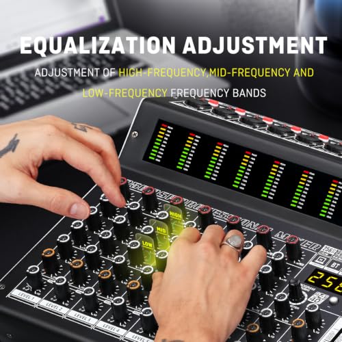 Image of BOMGE PD-8 Professional 650w Powered Mixer, 8 Channel Sound Mixer With Dual Wireless Mic, USB, 256-Bit Effects, Bluetooth,48V for Live Bands and DJs