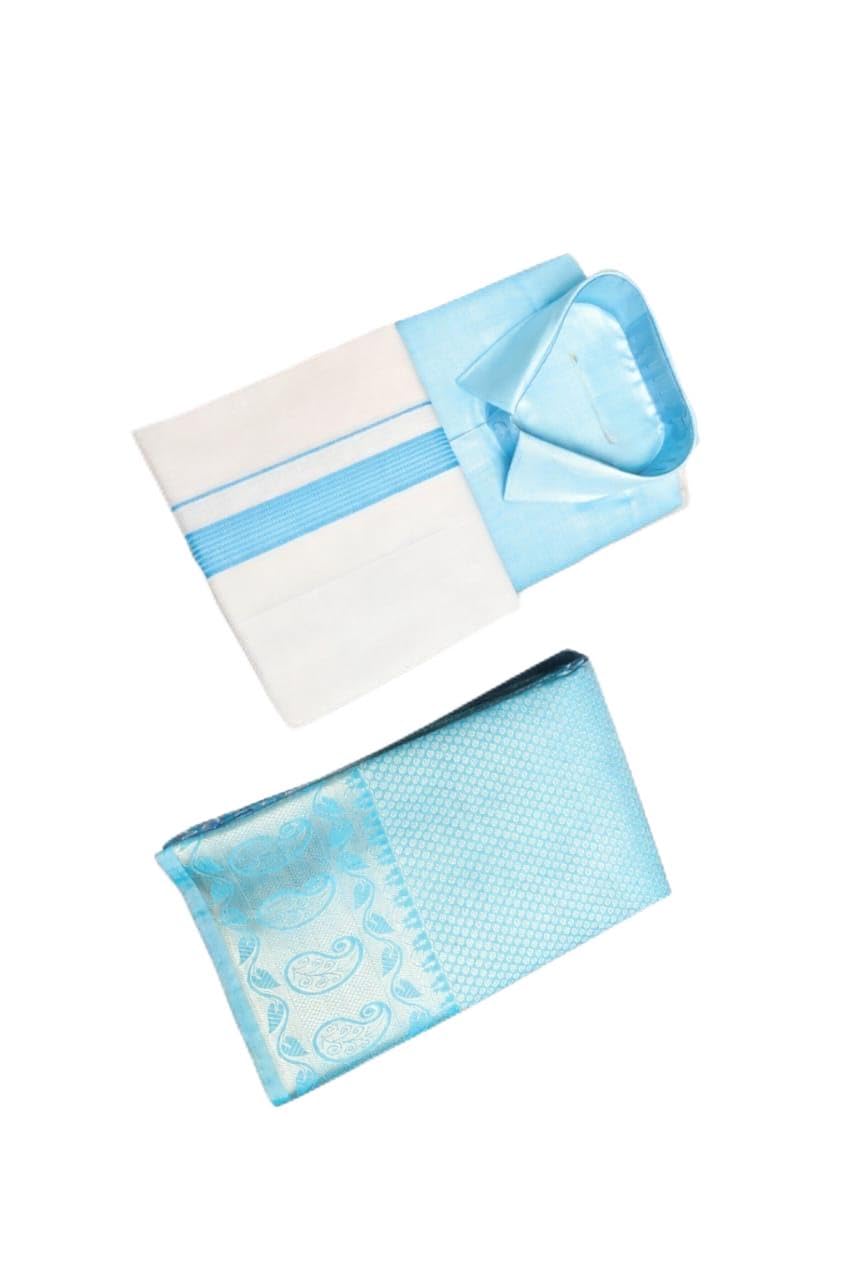 Couple Matching Dress Set – Silk Saree with Blouse Piece & Cotton Shirt with Dhoti Traditional Wedding & Festival Wear for Men and Women