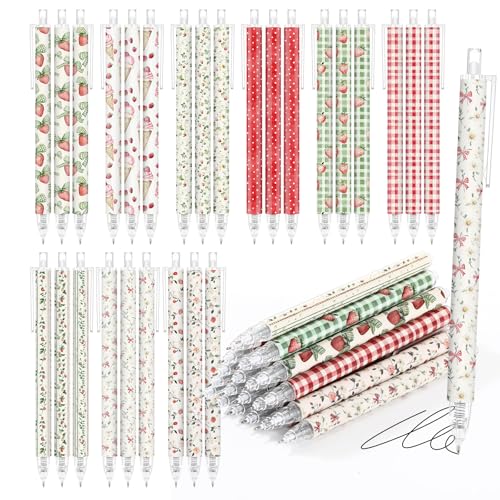 Image of Jetec 108 Pcs Back to School Strawberry Pens Bulk Aesthetic Retractable Office Strawberry Supplies First Day of School Gift for Student Women Teacher Staff Employee Office Berry Party Favors