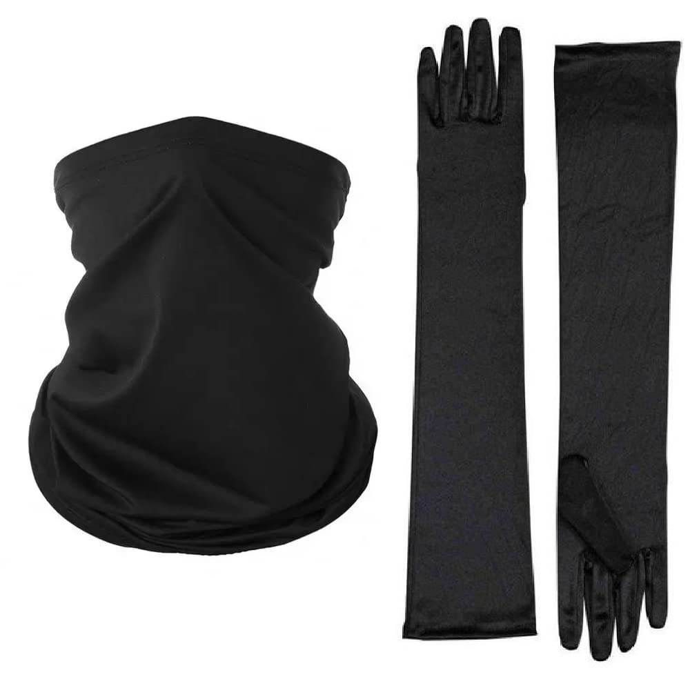 Summer UV Protection Cotton Hand Gloves and Face Mask Combo Pack Breathable Face Scarf Cover and Gloves for Women Free Size (Black)-image-47