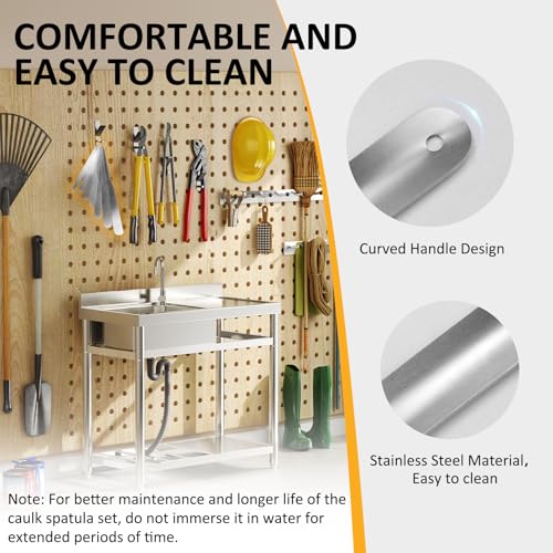 958-G01 Multi-Purpose Caulking Tooling 7-Piece, Streamline Caulking Spatula Set, Stainless Steel Circular Fixed Knives Tools, Widths from 3/8” to 1-1/2”, Easy to Handle Spatula Set